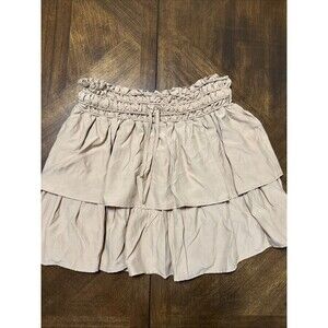 Easel Khaki  Double Tiered Peasant Prairie Cottage Boho  SKIRT Mini Size Large
